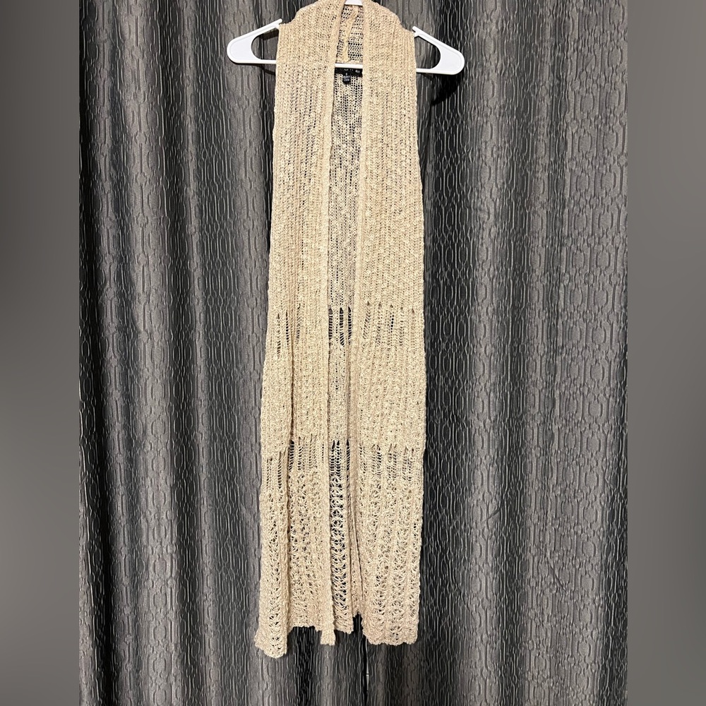 Sleeveless Draped Open-Front Crochet Cardigan